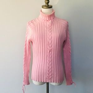 Pink Ribbed Turtleneck Long Sleeve XL FONTANA